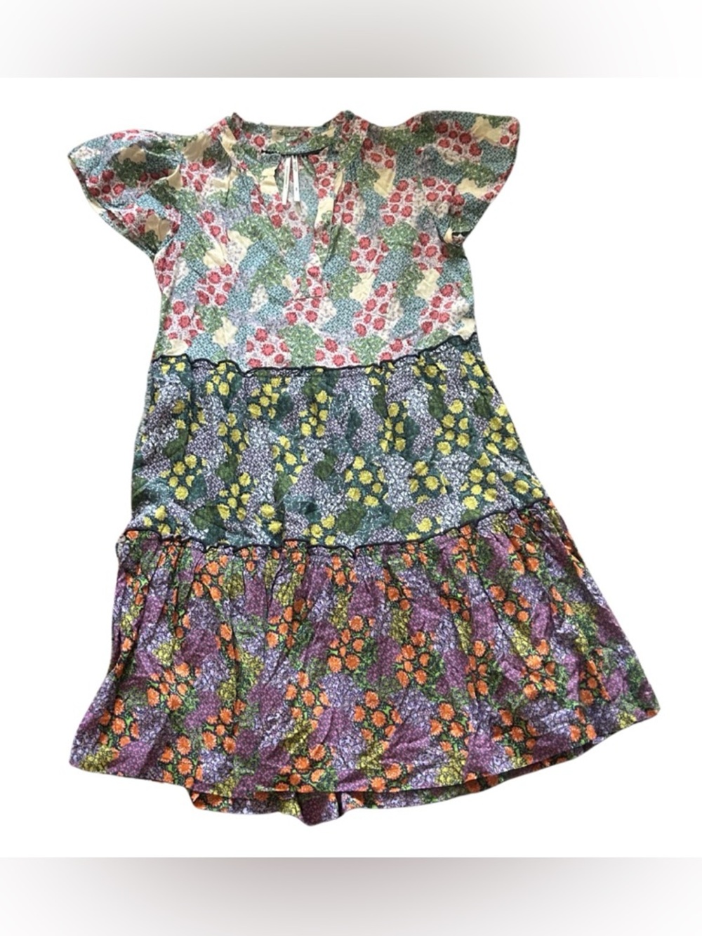 Anthropologie Penrose Tiered Multicolor Floral Patchwork Tunic Dress | XSP - Picture 2 of 5